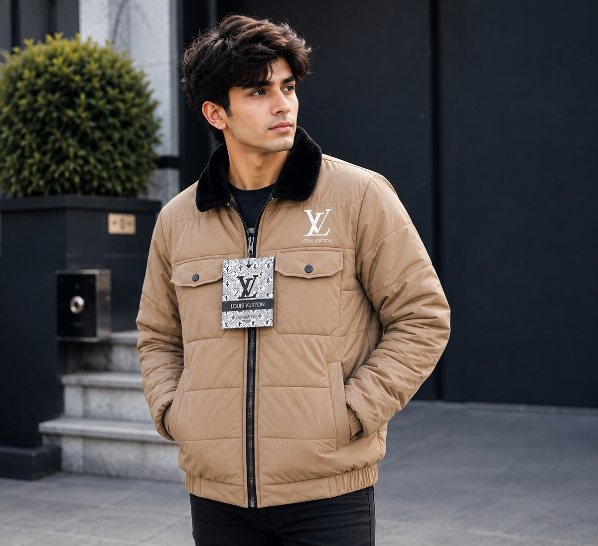 Puffer Jacket with Fur Collar D- 4