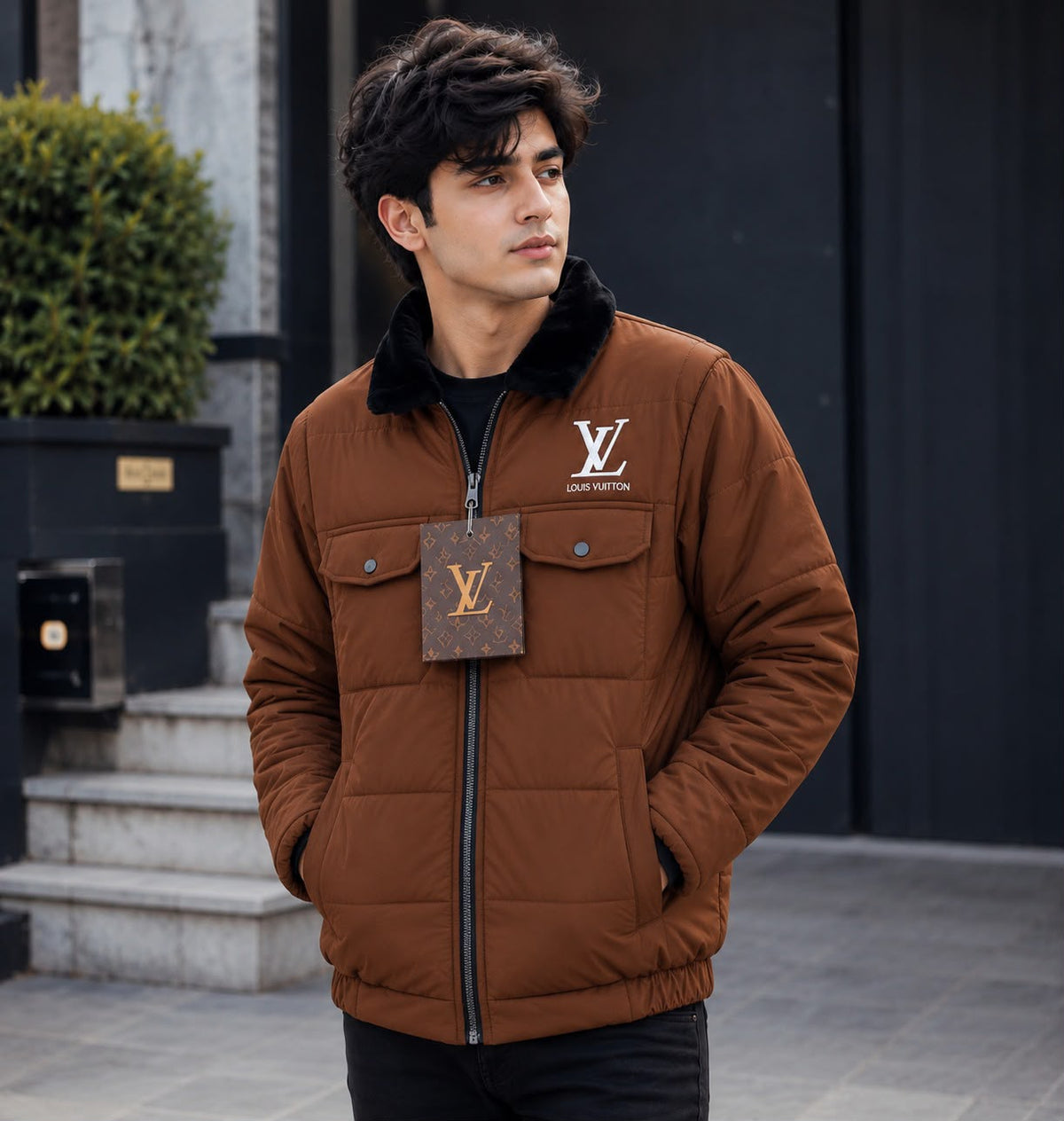 Puffer Jacket with Fur Collar D- 3