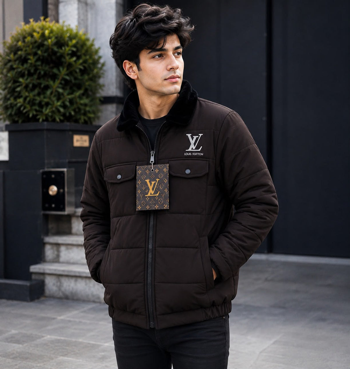 Puffer Jacket with Fur Collar D- 8